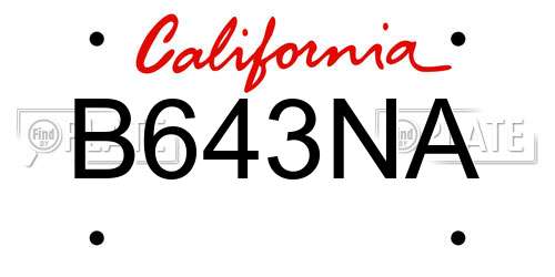B643NA California License Plate
