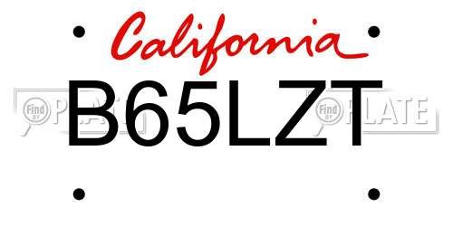 B65LZT California License Plate