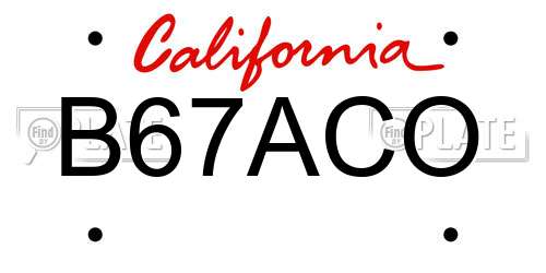 B67ACO California License Plate