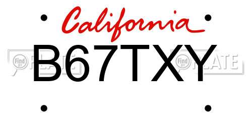 B67TXY California License Plate
