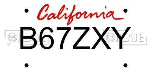 B67ZXY California License Plate
