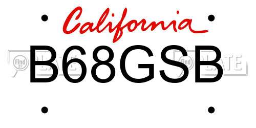 B68GSB California License Plate