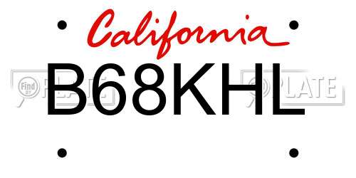 B68KHL California License Plate