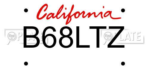B68LTZ California License Plate