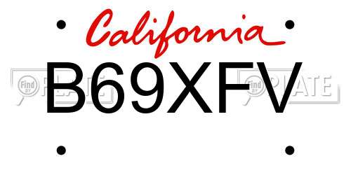 B69XFV California License Plate