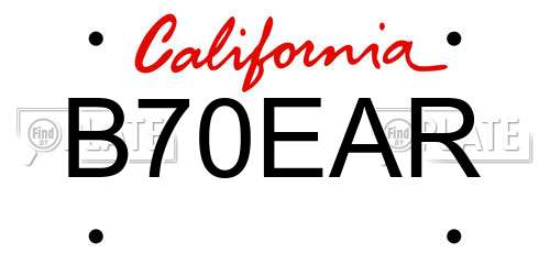B70EAR California License Plate