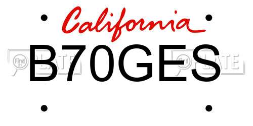 B70GES California License Plate