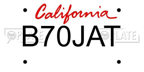 B70JAT California License Plate