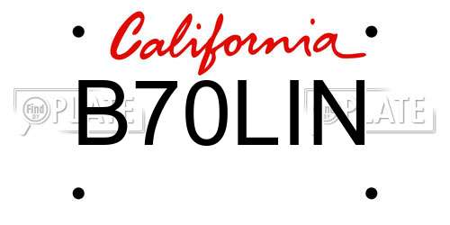 B70LIN California License Plate