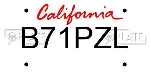 B71PZL California License Plate