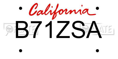 B71ZSA California License Plate