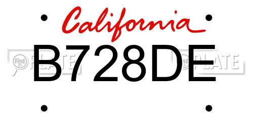 B728DE California License Plate