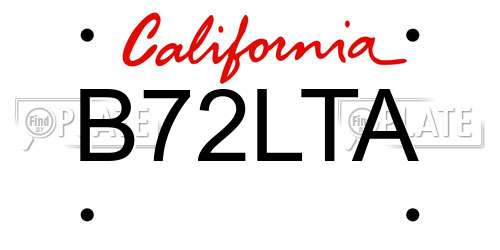 B72LTA California License Plate
