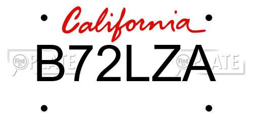 B72LZA California License Plate