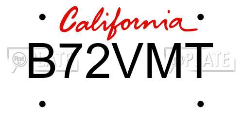 B72VMT California License Plate