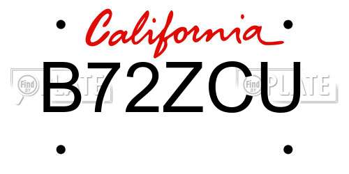 B72ZCU California License Plate