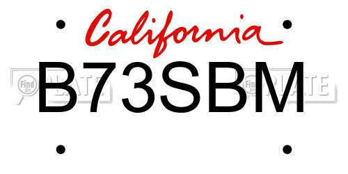 B73SBM California License Plate