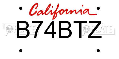 B74BTZ California License Plate
