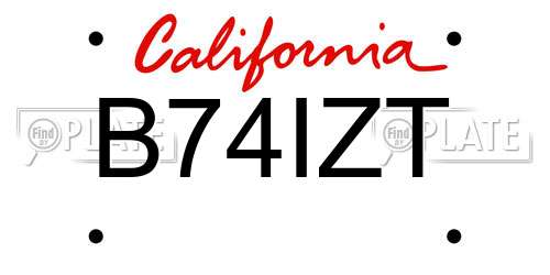 B74IZT California License Plate
