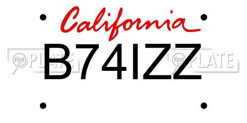 B74IZZ California License Plate