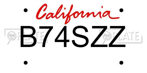B74SZZ California License Plate