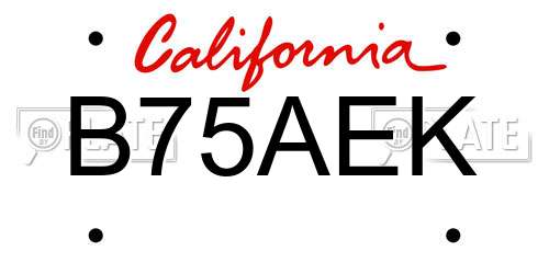 B75AEK California License Plate