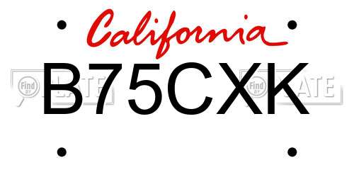 B75CXK California License Plate