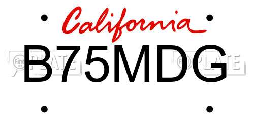 B75MDG California License Plate
