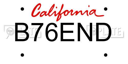 B76END California License Plate