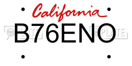 B76ENO California License Plate