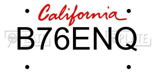 B76ENQ California License Plate