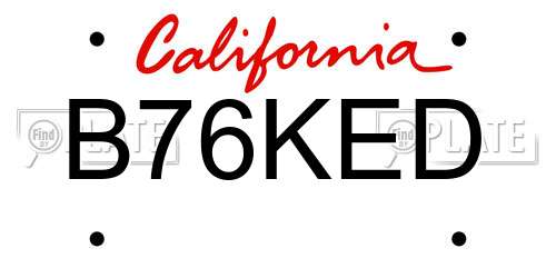 B76KED California License Plate