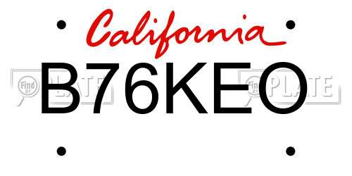B76KEO California License Plate
