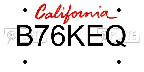 B76KEQ California License Plate