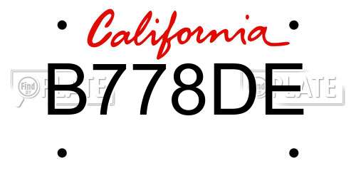 B778DE California License Plate