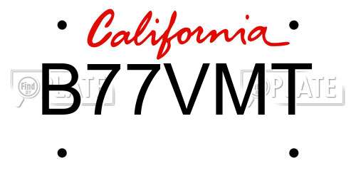 B77VMT California License Plate
