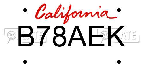 B78AEK California License Plate