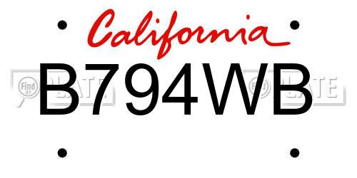 B794WB California License Plate