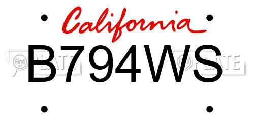 B794WS California License Plate