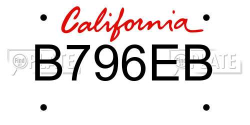 B796EB California License Plate