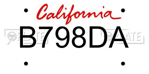 B798DA California License Plate