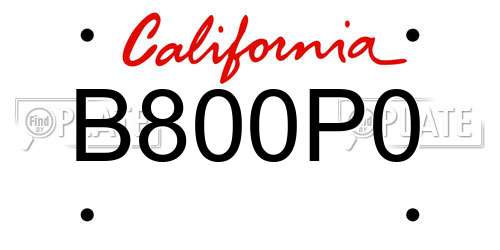B800P0 California License Plate