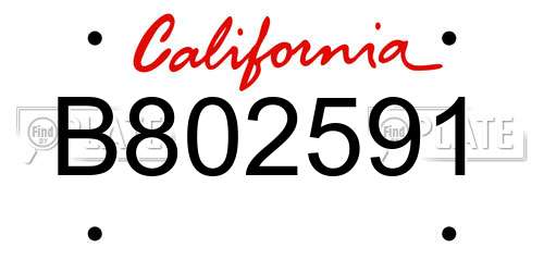 B802591 California License Plate