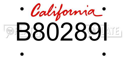 B80289I California License Plate