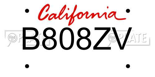 B808ZV California License Plate