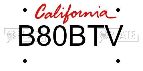 B80BTV California License Plate