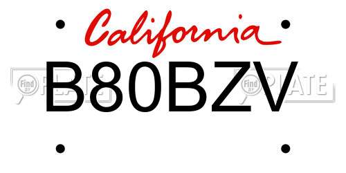 B80BZV California License Plate