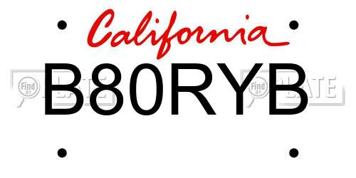 B80RYB California License Plate