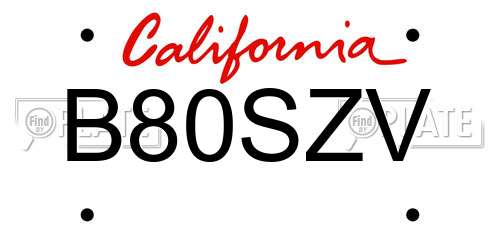 B80SZV California License Plate