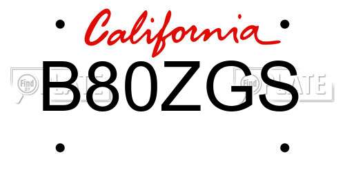 B80ZGS California License Plate